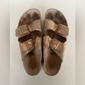 Birkenstock Arizona Khaki with Copper Splashes Big Buckle Sandals, size 42